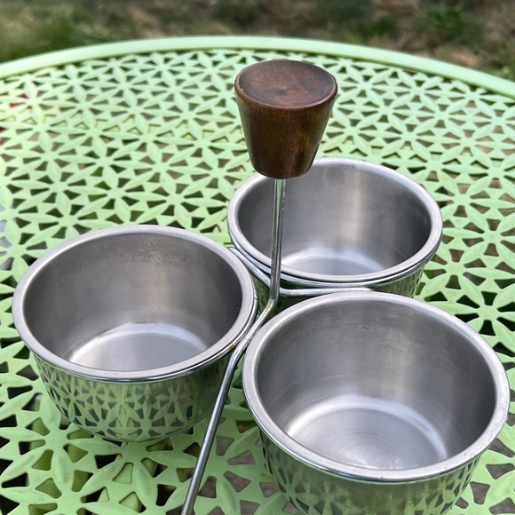 Condiment Server Caddy Mid-Century Modern Wood & Stainless - Picture 7 of 8